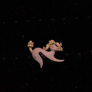 Vintage Pink Poodle Gold Tone Brooch Pin